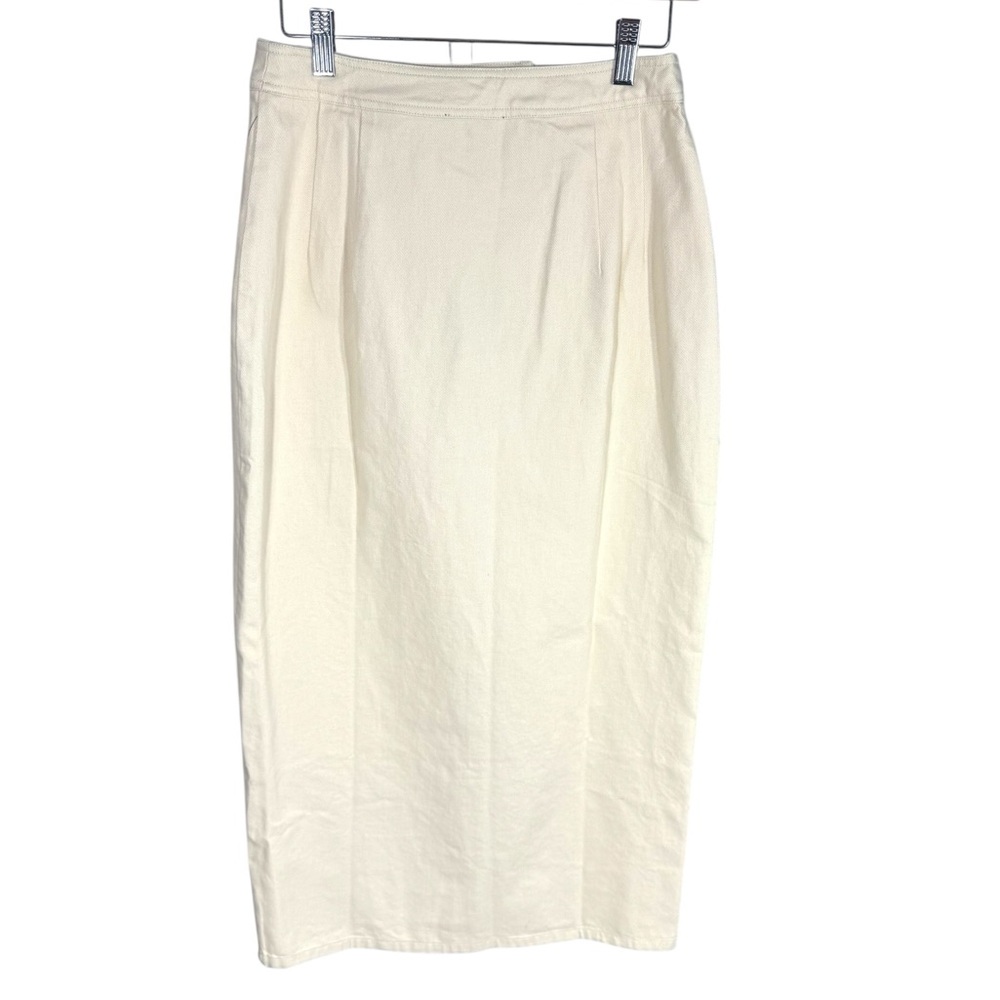 Ecru Denim Midi Skirt Tuckernuck Lia Skirt Front Slit NWT Size 4 - Picture 8 of 12